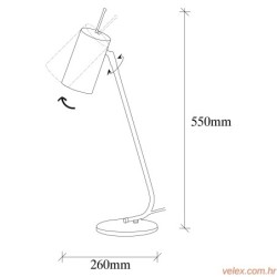 Stolna lampa TABLE metalna crna, 8 x 26 cm, visina 55 cm, duljina kabla 200 cm, E27 40 W, Sivani - MR-611