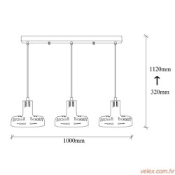 Vislica FELLINI 3 metalna  bakreno- crna, 100 x 20 cm, visina 112 cm, podesvia visina, ukupna dimenzija baze  78 x 6 x 4,