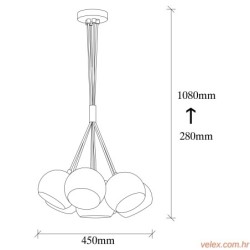 Visilica SIVANI metalna crna promjer 45cm, visina 108 cm, dimenzija baze 40cm, duljina kabla 90 cm, podesiva duljina, 7x E27 40