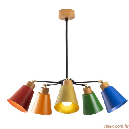 Stropna lampa BABE, metal- drvo, šarena, promjer 58 cm, visina 68 cm, promjer sjenila 14 cm., 5 x E27 40W, Manavgat - N-541