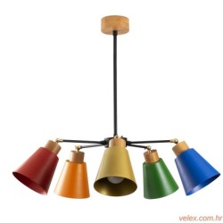 Stropna lampa BABE, metal- drvo, šarena, promjer 58 cm, visina 68 cm, promjer sjenila 14 cm., 5 x E27 40W, Manavgat - N-541