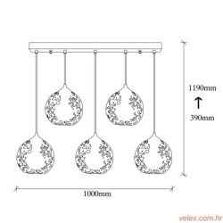 Stropna lampa FELLINI 5, metalana crna, 100x 17 cm, visina 119 cm, podesiva visina, dimenzija baze 78 x 6 x 4 cm, 5x E27 40 W,