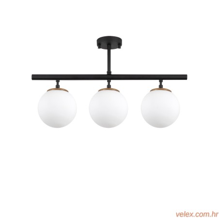 Stropna lampa ATMACA 3 crna, metal- staklo, 60 x 15 cm, visina 37 cm, promjer kugli 15 cm, 3 x E27 15W, Atmaca - 10280