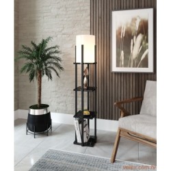 Podna lampa polica NORA crna, ivrica, MDF, platno, visina 135 cm, promjer sjenila 21 cm, visina 36 cm, E27 45-60 W, Nora - Blac