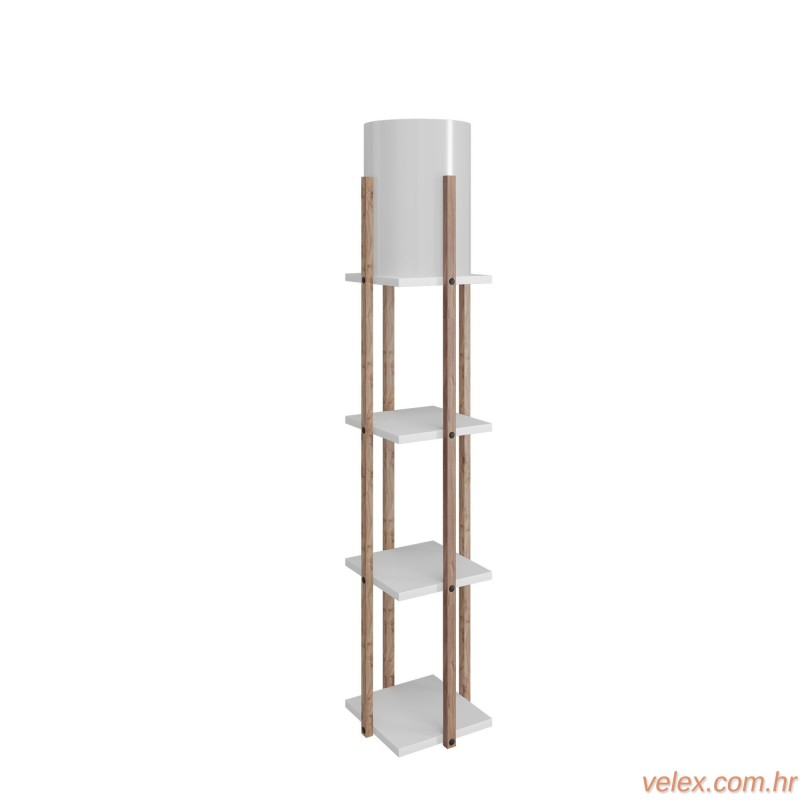 Podna lampa polica NORA bijela-drvo , ivreica, MDF, platno, visina 135 cm, promjer sjenila 21 cm, visina 36 cm, E27 45-60 W, No