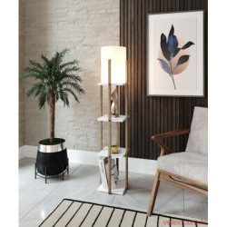 Podna lampa polica NORA bijela-drvo , ivreica, MDF, platno, visina 135 cm, promjer sjenila 21 cm, visina 36 cm, E27 45-60 W, No