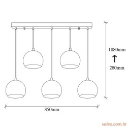 Vislica PETRA vintage, metal, 85 x 15 cm, visina 108 cm, promjer sjenila 15 cm, 5 x E27 40 W, Sivani - MR - 1000