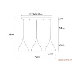 Vislica PEDRO, crna, metal, promjer 72 cm, visina 118 cm, promjer sjenila 22cm, visina 26 cm