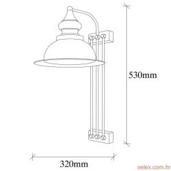 Zidna lampa SALAM antique, metal, 28 x 32 cm, visina 53 cm, promjer sjenila 28 cm, E27 40 W, Sağlam - 3743