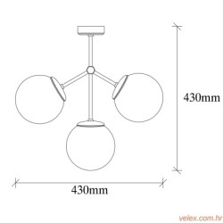 Vislica DAMAR 3 zlatno- bijela, metal- staklo, 43 x 15 cm, visina 43 cm, promjer kugle 15 cm, 3 x E27 40 W, Damar - 6337