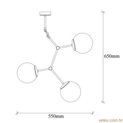 Vislica DAMAR 4 zlatno- bijela, metal- staklo, 55 x 15 cm, visina 65 cm, promjer kugle 15 cm, 3 x E27 40 W, Damar - 6317