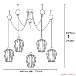 Vislica TEL crna, metal, promjer 120 cm, visina 130 cm, promjer sjenila 20 cm, visna 22 cm, podesvia visina, duljina kabla 180