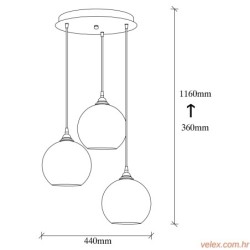 Visilica GOLD TRIS, zlatno- crno, metal- staklo, 44 x 44 cm, visina 116 cm, promjer kugle 20 cm,podesiva visina , 3 x E27 40 W,