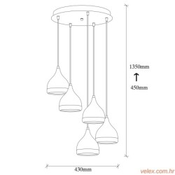 Vislica YILDO L, crno- bakrena, metal, 43 x 43 cm, visina 135 cm, promjer sjenila 15 cm, visina 18 cm, podesiva visina, 5 x E27