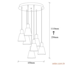 Vislica KEM 6356, anitque- crna, metal, promjer 43 cm, visina 11 cm, promjer sjenila 14 cm, visina 12 cm, podesiva visina, 7 x