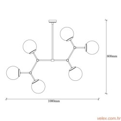 Visilica DAMAR L  crno- bijela, metal - staklo, 100 x58 cm, visina 80 cm, promjer kugli 15 cm, 6 x E27 40 W, Damar - 6326