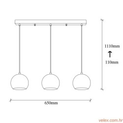 Vislica PLATINUM, metal, 65 x 15 cm, visina 11 cm, podesvia visina, 3 x E27 40 W, Berceste - 241-S1