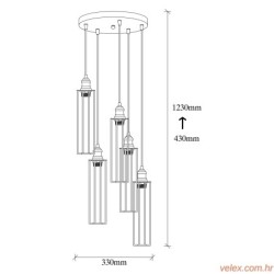 Vislica ZUMRA MULTI, crna, metal, promjer 33 cm, visina 123 cm, promjer sjenila 8 cm, visina 27 cm, podesiva visina, 5 X E27 40