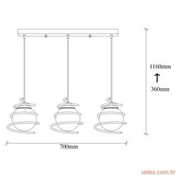 Visilica ELEGANCE 706, crna, metal, promjer 70 cm, visina 116 cm, promjer sjenila 20 cm, podesvia visina, 3 x E27 40 W, Eleganc