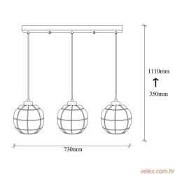 Visilica SAFDERUN 401, bakar, metal- staklo, promjer 73 cm, visina 11 cm, promjer sjenila 23 cm, visina 19 cm, podesvia visina,