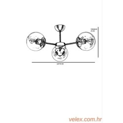 Vislica FUME, bakrena, metal- staklo, promjer 55 cm, visina 25 cm, E27 60 W, Venüs 3 Lü Füme Camlı Avize