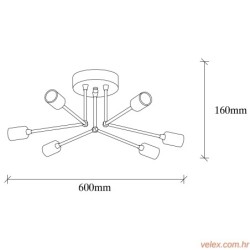 Vsilica SPAROW, crna, metal, 60 x 60 cm, visina 16 cm, 6 X E27 40 W, Sparrow - 1231