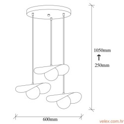 Visilica VATOZ 61 41, crna, metal, 60 x 60 cm, visina 105 cm,promjer sjenila 15 cm, podesvia visina, duljina kabla 90 cm, 3 x E