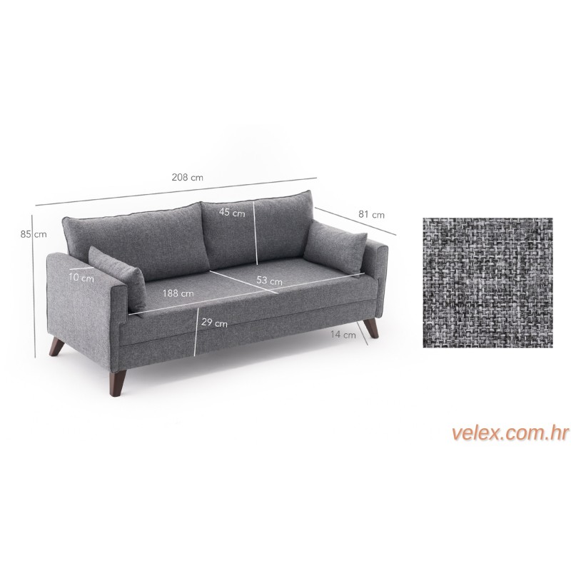 Trosjed BELLA siva, Bella Sofa For 3 Pr - Grey