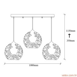 Visilica PANDA metalna crna 100x 25 cm, visina 115 cm, dimenzija baze 58 x 6 x 4 cm, duljina kabla 90 cm, 3x E27 40 W, Fellini