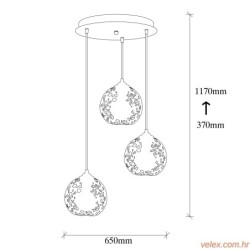 Visilica PANDA S metalna crna promjer 65cm, visina 117 cm, dimenzija baze 40cm, duljina kabla 90 cm, 3x E27 40 W, Fellini - MR