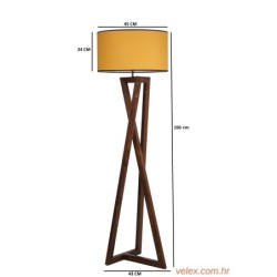 Podna lampa MAČKA smeđe- senf, drvo- platno, promjer 45 cm, visina 166 cm, E27 60 w, Maçka Ceviz Ahşap Lambader Silindir Hardal