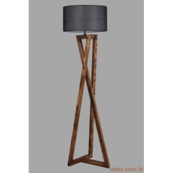 Podna lampa MAČKAcrna, drvo- platno, promjer 45 cm, visina 166 cm, E27 60 w, Maçka Yanık Ahşap Lambader Silindir Hasır Siyah Ab