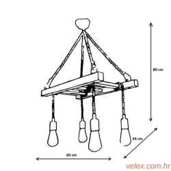 Vislica MERDIVEN, drvo, ručni rad, 80 x 34 x 60 cm, 4 X E27 40 W, Merdiven Halat 3