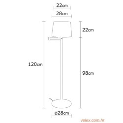 Podna lampa ASSOS crna, metal- platno, promjer 28 cm, visina 120 cm, promjer sjenila 30 cm, visina 18