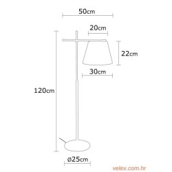 Podna lampa ASANA crna, metal- platno, promjer 50 cm, visina 120 cm, promjer sjenila 28 cm, visina 22 cm,