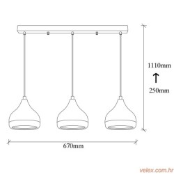 Vislica CHOOP 2, crno- bakreno, metal, 67 x 17 cm, visina 11 cm, promjer sjenila 17 cm, visina 16 cm, podesiva visiana, duljina