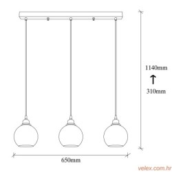 Vislica SMOKED 2, crna, metal- staklo, 65 x 6527 cm, visina 114, podesiva visina, 3 x E27 40 W, Smoked - 013