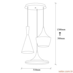 Vislica EIMAS, crno- zlatno, metal, promjer 51 cm, visina 130 cm, dimenzije sjenila: 23 x 23 x 30 cm, 19 x 19 x 40 cm  i 36 x 3