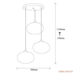 Vislica CAMINI  MR crno- mjedena, metal- staklo, promjer 50 cm, vivisna 113 cm, podesvia visiana, duljina kabla 90 cm, 3 x  E27