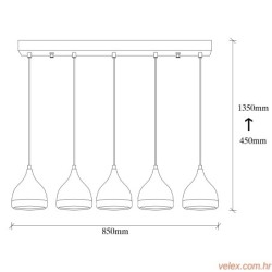 Vislica YILDO XL , crno- bakrena, metal, 85 x 15 cm, visina 135 cm, promjer sjenila 15 cm, visina 18 cm, podesiva visina, 5 x E