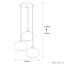 Visilica SMOKED, metal- staklo, 61 x 61 cm, visina 120 cm, promjer kugle 27 cm, podesvia visiana, 3 x E27 40 W, Smoked - 051