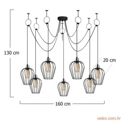 Vislica TEL L crna, metal, promjer 150 cm, visina 130 cm, promjer sjenila 20 cm, visna 22 cm, podesvia visina, duljina kabla 18