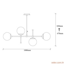 Visilica MUDONI MR, crna , metal- staklo, 108 x 15 cm, visina 67-82 cm, promjer kugli 15 cm, podesiva visina, 4 x E27 40 W, Mud