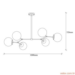 Visilica DAMAR crno- bijela, metal - staklo, 100 x58 cm, visina 48 cm, promjer kugli 15 cm, 6 x E27 40 W, Damar - 6321