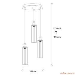 Vislica ZUMRA, crna, metal, promjer 33 cm, visina 123 cm, promjer sjenila 8 cm, visina 27 cm, podesiva visina, 3 X E27 40 W, Zu