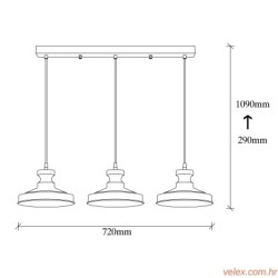 Vislica BOAT TRIS, crna, metal, 72 x 22 cm, visina 109 cm, promjer sjenila 22 cm, visina 13 cm, podesiva visina, 3 x E27 40 W,