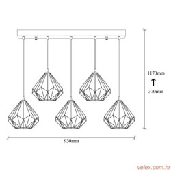 Vislica DIAMOND 704, crna, metal, promjer 93 cm, visina 117 cm, promjer sjenila 23 cm, visina 21 cm, podesiva visina, 5 x E27 4