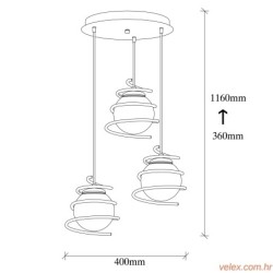 Visilica ELEGANCE 705, crna, metal, promjer 40 cm, visina 116 cm, promjer sjenila 20 cm, podesvia visina, 3 x E27 40 W, Eleganc