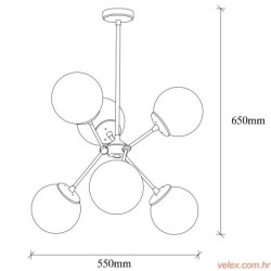 Vislica GONDOL. zlatno- bijela, metal- staklo, 55 x 55 cm, visina 65 cm, promjer kugli 15 cm, 6 x E27 40 W, Gondol - 1121