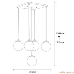 Vislica EFE 2171, crna, metal- staklo, 65 x 65 cm, visina 110 cm, promjer kugle 15 cm, podesiva visina, duljina kabla 90 cm, 5